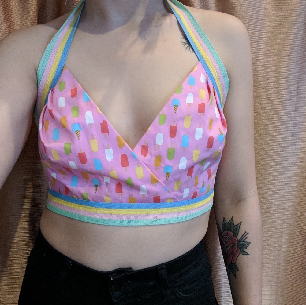 Rainbow Ice cream pink halter bra top